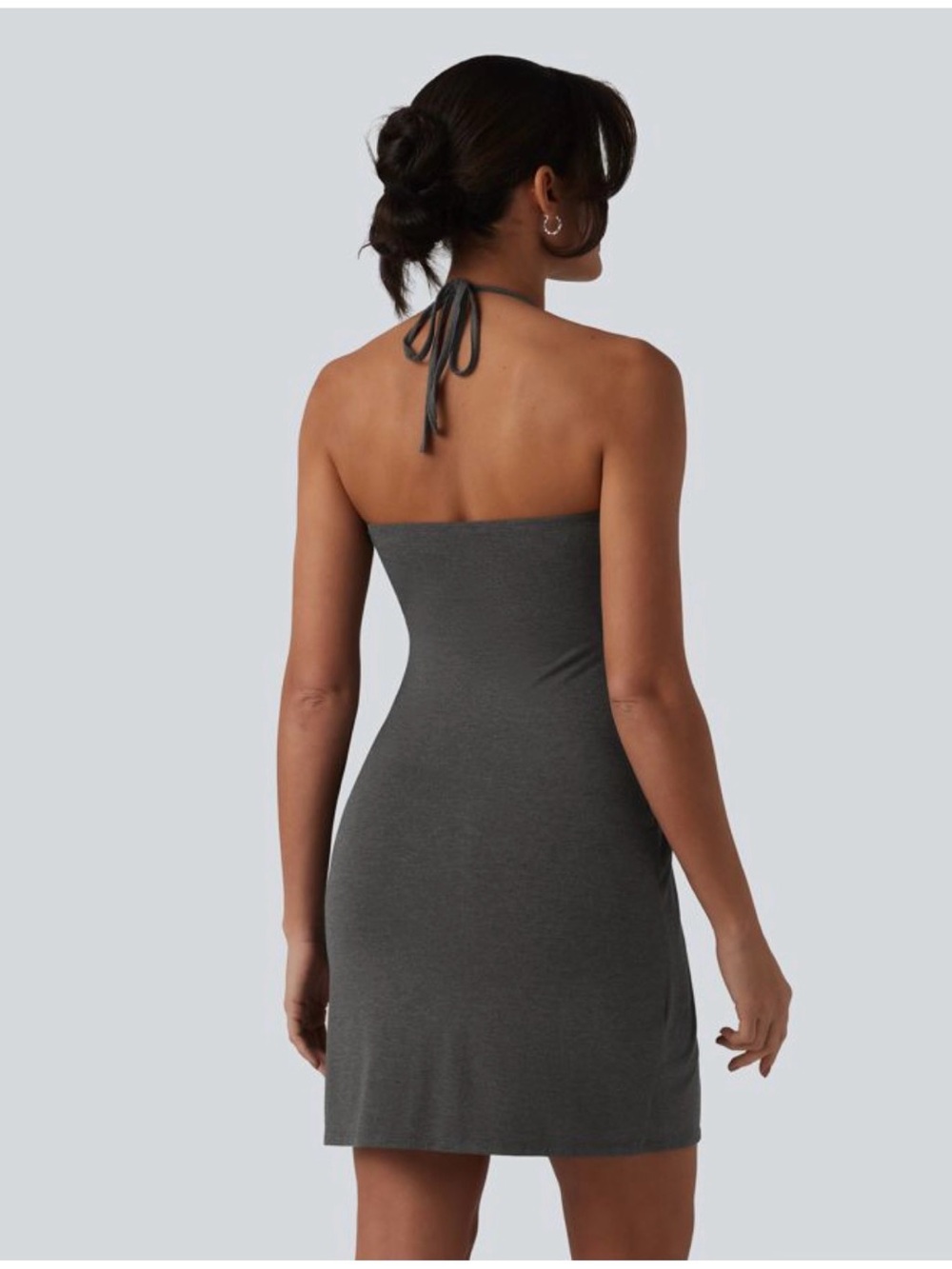 HALARA Halter Tie Back Resort Mini dress with pockets Slate Gray NWT 🩶🌚 - Picture 2 of 5